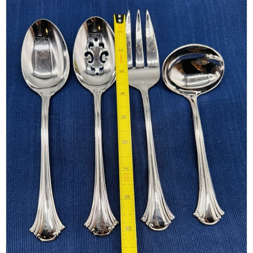 Reed and Barton Cortland Serving Pieces Spoon Glossy Stainless Flatware Lot of 4